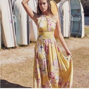 Jaace Yellow Floral Halter Maxi Dress